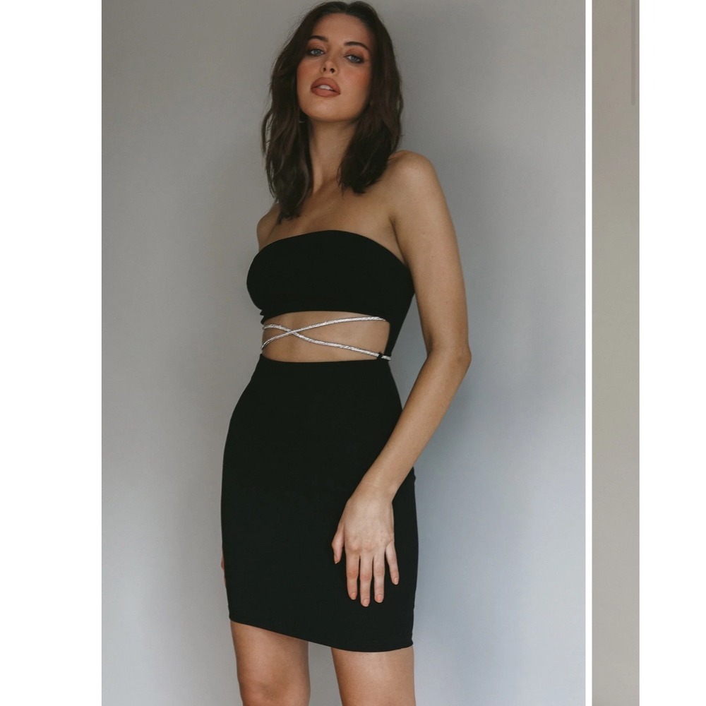 Saints + Secrets Black Cutout Bodycon Mini Dress Strapless Womens Small